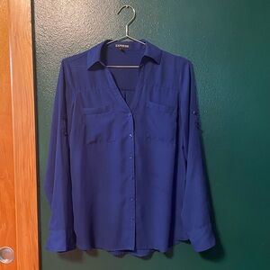 Blue long-sleeve button down for women